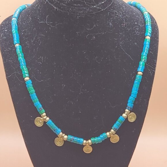 Persephone's Daughter Jewelry - Azurite and Brass Spiral Charm Necklace